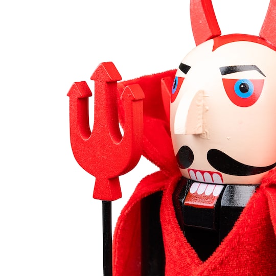 Red Wooden Devil Holding Pitch Fork Halloween Nutcracker